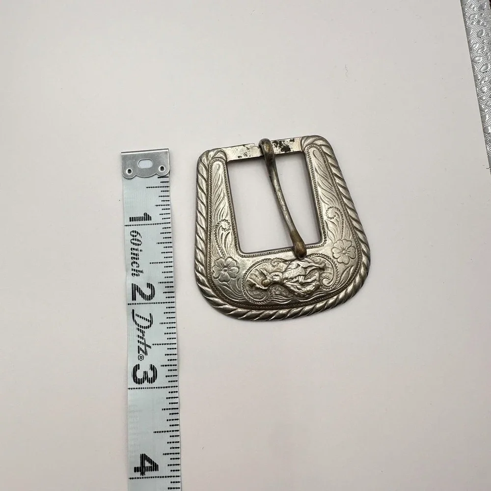 Vintage 80s 90s Western Floral Engraved Slotted Concho Belt Buckles Set Y2K Boho